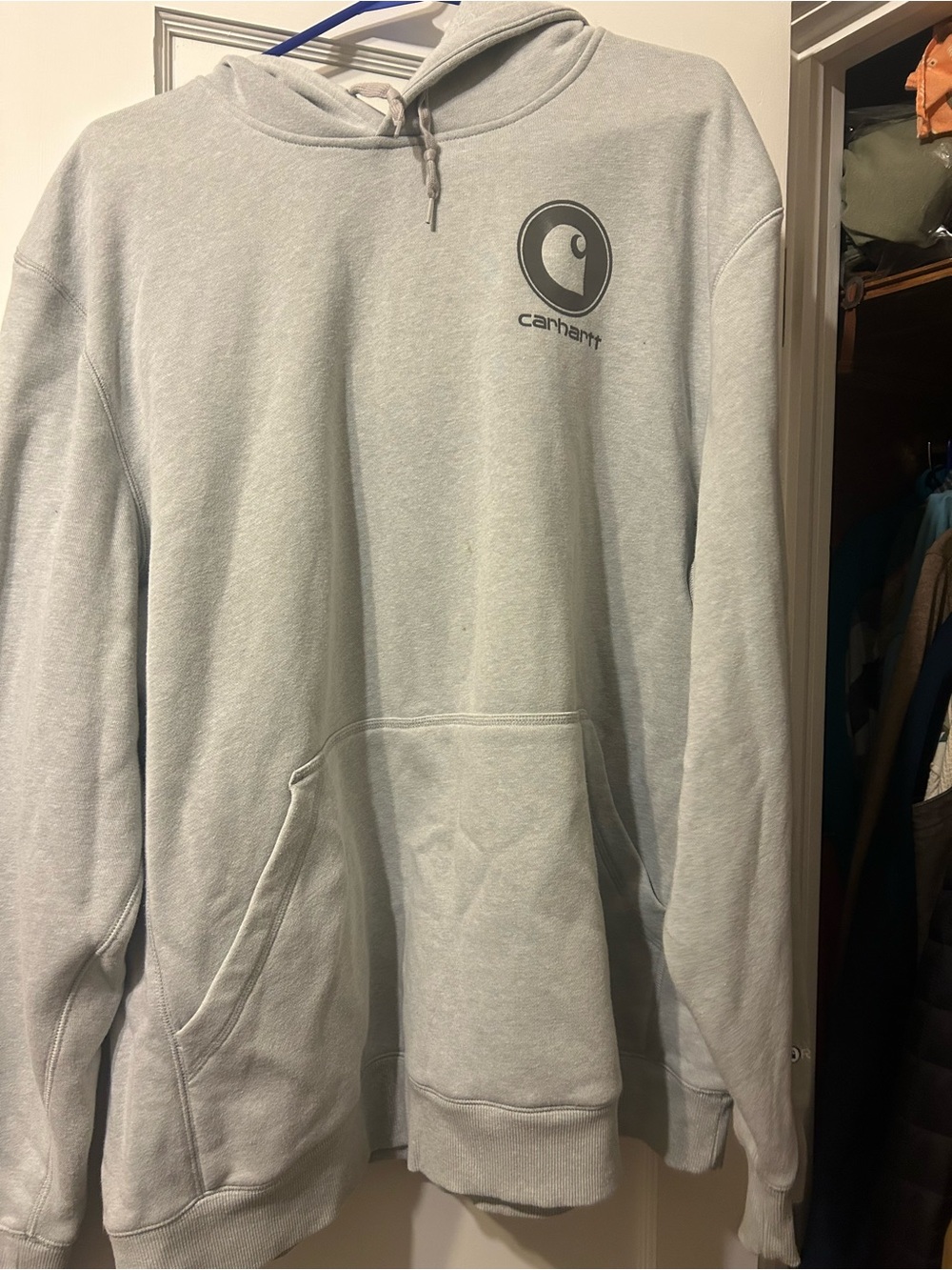 Carhartt Light Gray Pullover Hoodie with Logo